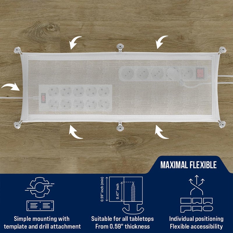 Ultimate Setup Cable Management net - Under Desk Wire Management - Flexible Under Desk Cable Management Tray White - Image 3